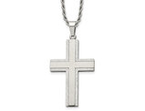 Mens Stainless Steel Polished Laser-Cut Cross Pendant Necklace with Chain